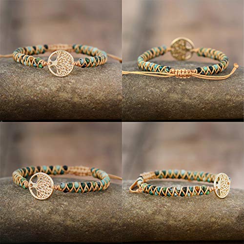 Jinxiuge Tree of Life Turquoise Stone Bracelet for Women Handmade Braided Layered Bead Bracelet with Black Gift Box2