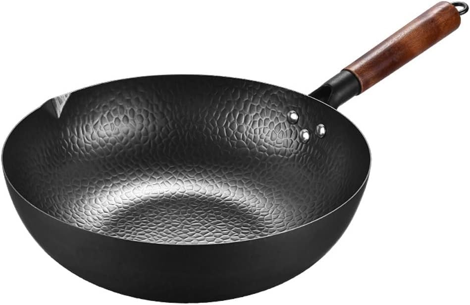 Carbon Steel Wok Stir Fry Pans Kitchen Cookwar for Electric Induction and Gas Stoves Flat Bottom Wok D 32cm