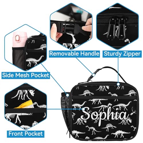 Custom Name Backpack with Lunch Box Set of 2 Personalized Dinosaur Skull Backpacks and Lunch Bag Shoulder Bag Daypack, Dinosaur Printed Customized Gifts3