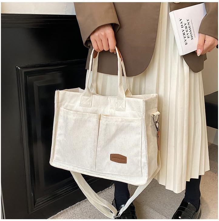 Tote Bag for Women Prite Corduroy Handbags Casual Hobo Messenger Bag Shoulder Bag with Multi-pocket - Image 3