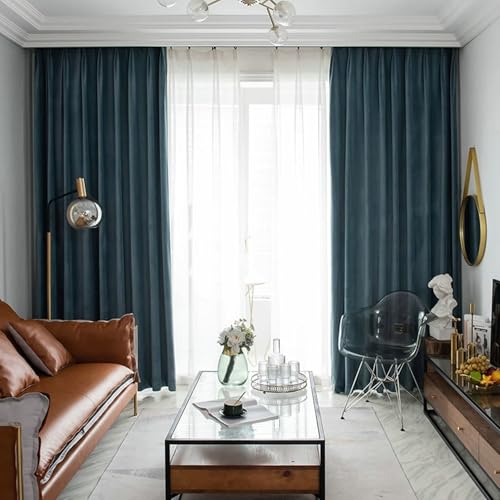Dsnyu Cortinas para dormitorio, visillos de Pascua, gris y azul, color sólido, decoración para ventanas, juego de 2 unidades, 132 x 274 cm (ancho x alto)