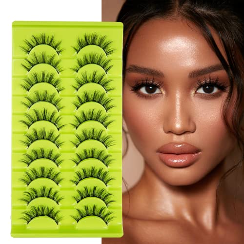 LANKIZ Lash Clusters Wispy Lashes Natural Look Individual Lashes 10-16mm Fluffy Curly False Eyelashes Cluster Eyelash Extensions Faux Mink Fake Lashes Strip 10 works Pack DIY at Home(Aster Style)
