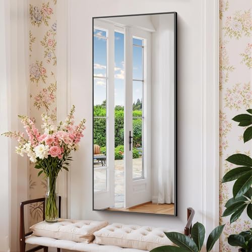 Image of COFENY Black Bathroom Mirror for Wall, 20x48 Inch Rectangle Mirror with Metal Frame, Modern Vanity Mirrors for Bathroom Living Room, Entryway Hangs Horizontal or Vertical