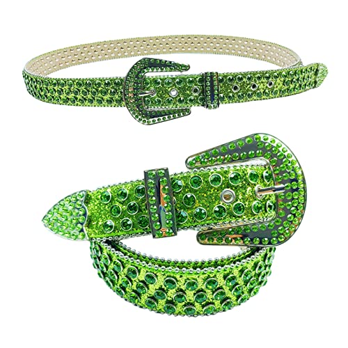 Summer Waist Belt Shinning Rhinestone Belts for Woman Men Luxurious Full Diamond Studded Waist Strap for Jeans Dress, About 115cm long, Green2