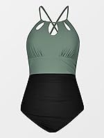 Vista 4 de CUPSHE - Traje de baño de una pieza para mujer, de cuello alto y control de abdomen