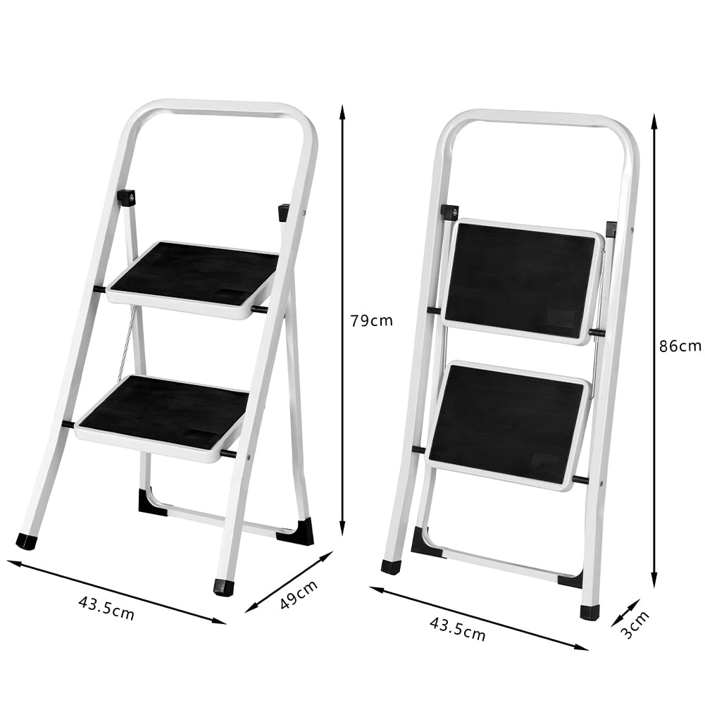 Bakaji Escabeau Pliable carré Gain de Place avec marches antidérapantes et poignée de sécurité Tabouret échelle Structure en Acier et revêtement en Caoutchouc, Charge maximale 150 kg (2 marches)