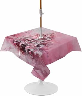 Christmas Retro Outdoor Tablecloth with Umbrella Hole Pink Xmas Tree Oil Painting Waterproof Table Cloth with Zipper Spill Proof Outside Table Cover for Patio Picnic 60x60 Inch