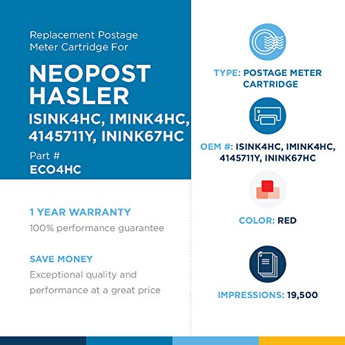 Ecopost Brand Replacement Postage Meter Cartridge For Quadient Hasler Isink4Hc, Imink4Hc, 4145711Y, Inink67Hc | Red #TOP2