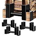 Amagabeli Set of 4 Pack Outdoor Firewood Log Storage Rack Bracket Kit Fireplace Wood Storage Holder Adjustable Length Log Stacking Stand Holder for Wood Burning Fire Pits Black