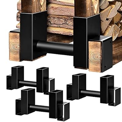 Amagabeli Set of 4 Pack Outdoor Firewood Log Storage Rack Bracket Kit Fireplace Wood Storage Holder Adjustable Length Log Stacking Stand Holder for Wood Burning Fire Pits Black