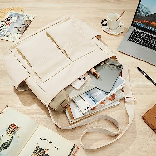 Image of KALIDI Canvas Tote Bag Large Hobo Crossbody Shoulder Handbag Zipper Messenger Bag for Women or Men Casual College Work
