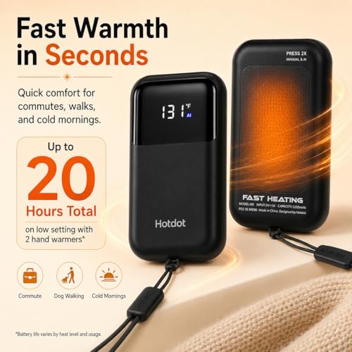 Image of Hand Warmers Rechargeable, Heat Levels (104-131F), Real-Time Temp & Battery Display, Electric Hand Warmers, Fast Heating, Fits in Gloves /Pocket, Gifts for Women & Men