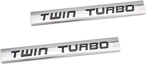 Miniatura 6 de 2 calcomanías de metal 3D de doble turbo, placa de identificación para guardabarros, placa de identificación de metal cromado, para puerta del capó