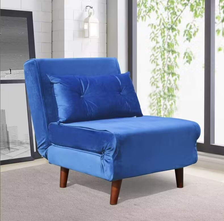 Comfy Living Sofa Bed Chair Velvet Fabric Armchair Sleeper Chair Chaise Pull Out Yellow Or Navy (Navy)