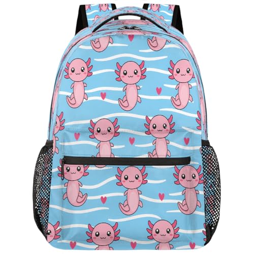 Mochila para estudiantes universitarios con diseño Axolotls Hearts ligera
