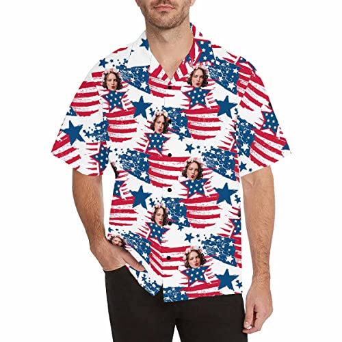 Custom Face Men's Short Sleeve Hawaiian Shirt Personalized Photo Button Shirts Beach Gift for Him in Summer