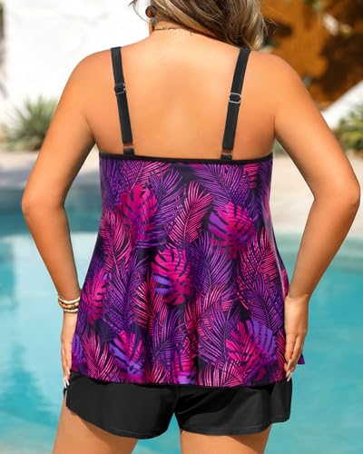 Image of Tempt Me Plus Size Tankini Swimsuits - Women Two Piece Tankini Top with Shorts Flowy Swimsuit 2025 Bathing Suits