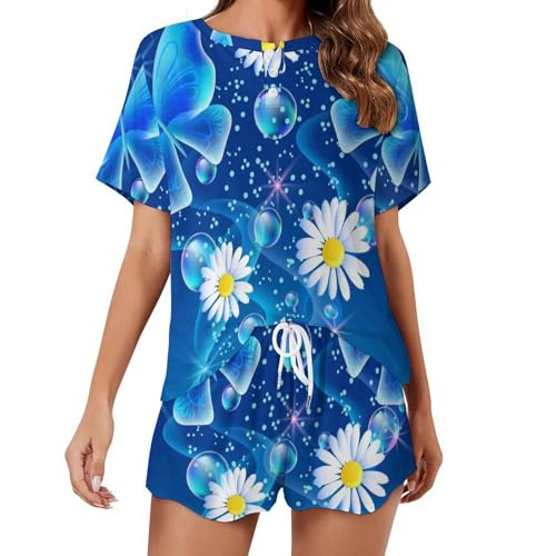 Pyjama femme manches courtes pour des nuits d'été fraîches motif marguerite