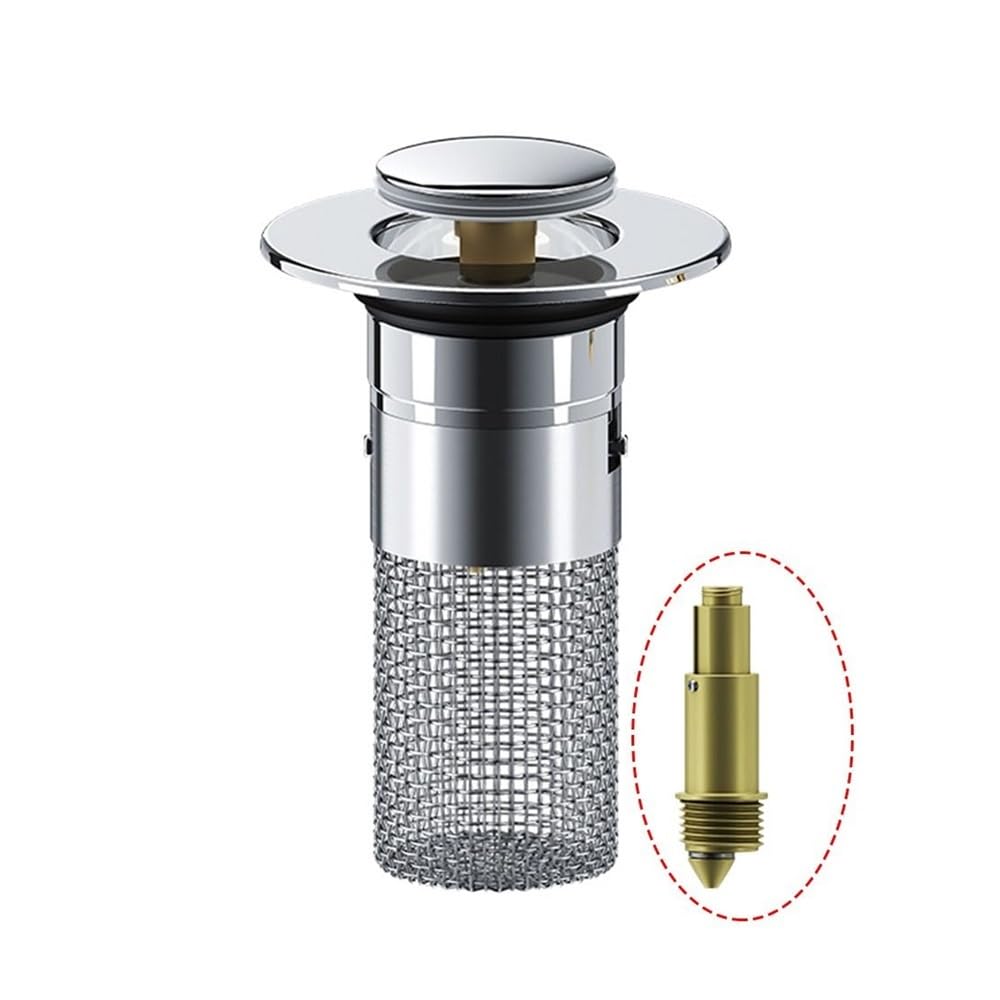 Enchufe de Fregadero Universal. Tapón de desagüe for Lavabo de baño Plateado con colador for atrapar el Pelo(Silver)