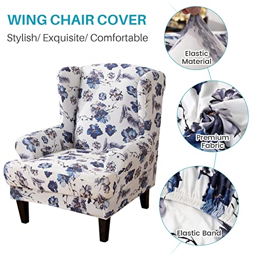 Mifxin Wingback Chair Slipcovers 2-Piece Stretch Fabric Wing Chair Cover With Cushion Cover Armchair Sofa Furniture Protector With Elastic Bottom For Living Room Bedroom (Pattern O) #TOP3