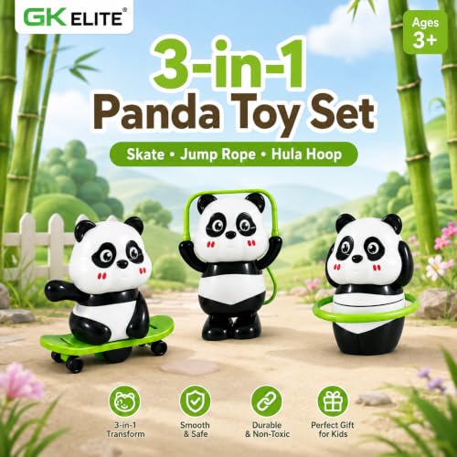 Image of GK ELITE Cute Panda Toy Action Figures Set of 3, Interactive Moving Panda Toys with Rotating Motion, Fun Animal Figurines for Kids, Playroom, Study Table, Office Desk and Gift Decoration