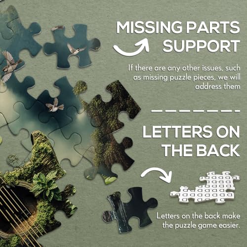 Guitar Forest Nature Puzzle 1000 Piezas para Adultos, Puzzle de Paisaje con Cascada Musical, Bosque, Aves y Plantas miniatura 7