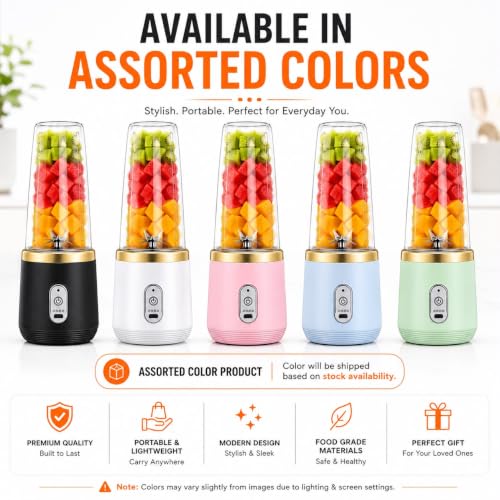 Image of Portable Blender USB Rechargeable Personal Juicer Mixer | 6 Stainless Steel Blades | 3 Speed Modes | 1500mAh Battery | Mini Smoothie Maker for Shakes, Juice & Protein Drinks | Assorted Color