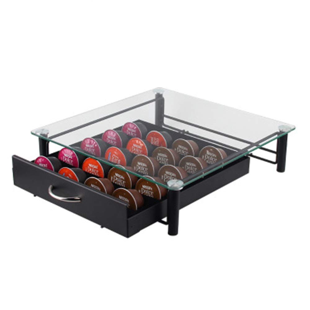 Uchwyt na kapsułki do kawy, szklana szuflada na 40 kapsułek, stylowa kapsułka do kawy, idealna na blat kuchenny Nespresso i Dolce Gusto, akcesoria na blat kuchenny