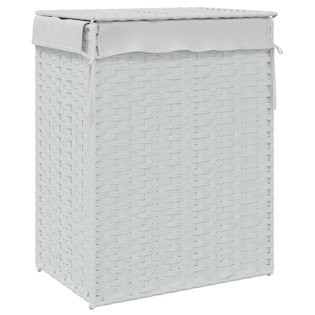 Kosz na pranie z pokrywką biały 46 x 33 x 60 cm polirattanowy