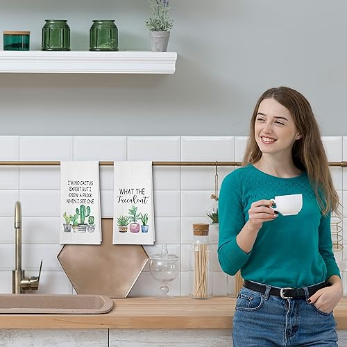 Buildinest Sassy Succulent Kitchen Towels, Set Of 2 Funny Cactus Dish Towels Flour Sack Towel thumb #2