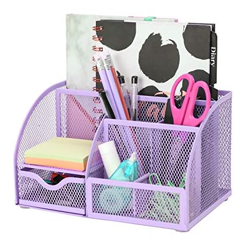 Exerz Desk Organizer Light Purple Office Desk Accessories Supplies Office Storage Desktop Pencil Pen Holder with Drawer Home Workspace Cover