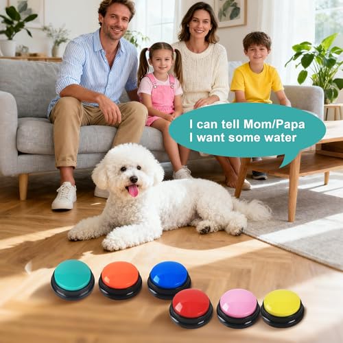 BUCOMTU Buzzer mit Aufnahmefunktion 6 Stück Buzzer Hund Intelligenzspielzeug mit 30 Sekunden Aufnahme Haustier Talking Training Antwort Buzzer für das Training von Haustieren