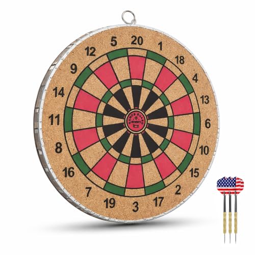 Image of Leosportz Dart Board 14 Inches | Double-Sided Wooden Dartboard with Cork Surface | Steel Tip Darts Included | Indoor & Outdoor Dart Game for Kids & Adults (Wodden Board, 14 inch)