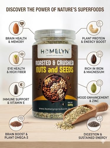 Image of Premium Roasted & Crushed Nuts and Seeds Mix, Almond, Cashew, Pistachio, Chia, Flax, Pumpkin, Sunflower & Watermelon Seed, 500g