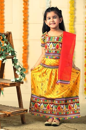 Image of AHHAAAA Kids Embroidered Traditional Ghoomar Lehenga Choli |Chania Choli|Radha Dress|Navratri /Dandiya /Garba Dress with Dupatta for Girls Y0040