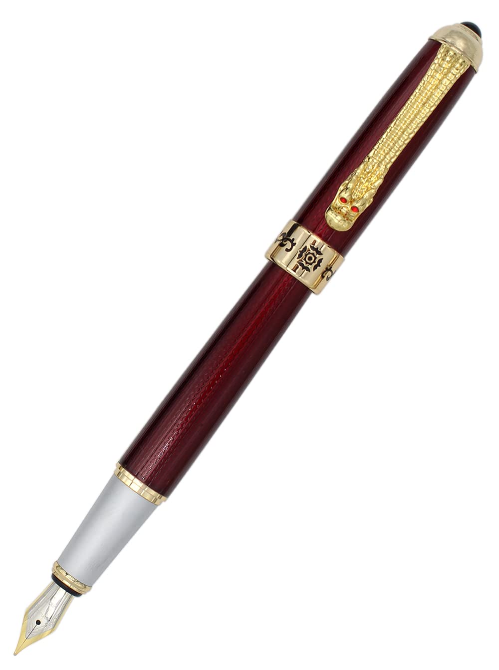 Gullor Fountain Pen with Ink Converter, Golden Dragon Clip, Executive Pen for Smooth Writing, Fine Nib, Red - Image 2