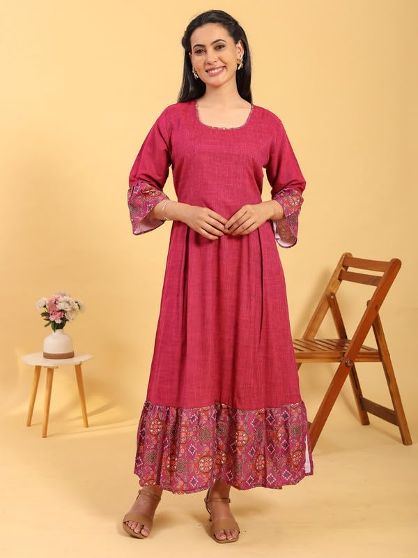 Image of RITIJYA Zipless Feeding Kurta Dress for Women | Maternity Nursing Kurti, No-Zip Easy Access | Extra Pleats Pre to Post Pregnancy | Quick-Dry Fabric | S-4XL