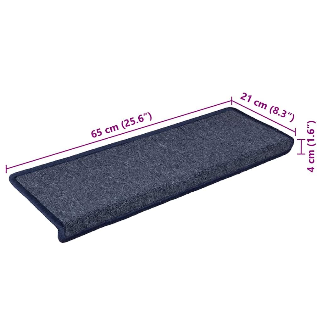 Stufenmatten 30 Stück 65 x 21 x 4 cm Dunkelgrau und Blau Rechteckiger Rand Treppenstufen Matten, Teppich Innen für Treppen, rutschfest Stufenmatten Treppenteppich