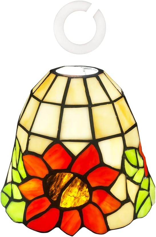 HUIMEIJU Pantalla de cristal de Tiffany, pantalla de girasol de vidrieras (color naranja) (1PCS)