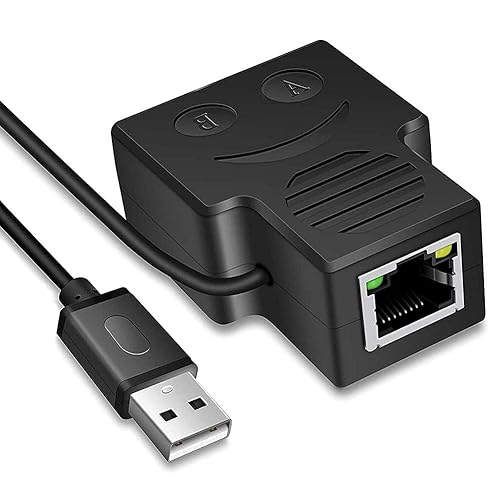 Divisor Ethernet 1 a 2 RJ45 macho a hembra adaptador de red (fuente de alimentación requerida), adecuado para Super Cat55e67, Cm con