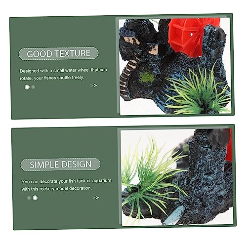 Rockery-Aquarium-Decorations-Fish-Tank-Mountain-Decor-Fish-Tank-Accessories-Castle-Mountain-Model-Fish-Tank-Betta-Fish-Tank-Aquarium-Water-Wheel-Resin-Mountain-Rock-Windmill