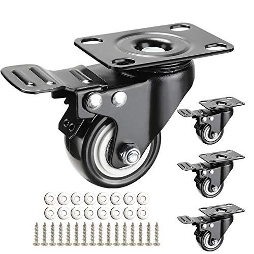 2.5'' Swivel Caster Wheels,Heavy Duty Locking Casters Set of 4,Polyurethane 800Lbs Swivel Wheels for Large Cart,Cabinet,Workbench(2.5 Inches,Black,with Brake)