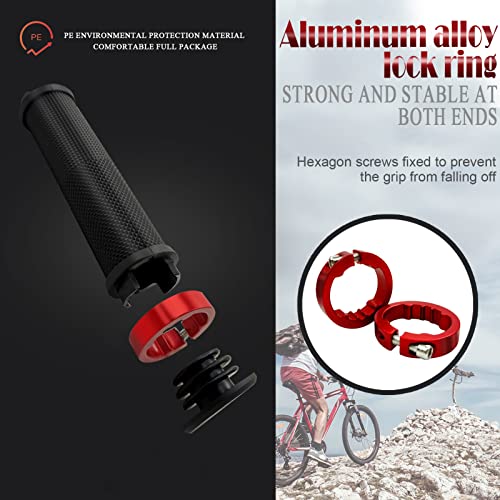 Bike Handlebar Grips, Non-Slip-Rubber Bicycle Handle Grip With Aluminum Lock, Bike Grip For Scooter Cruiser Tricycle Wheel Chair Mountain Road Urban Foldable Bike Mtb Bmx Beach Cruiser Scooter (Red) #TOP3