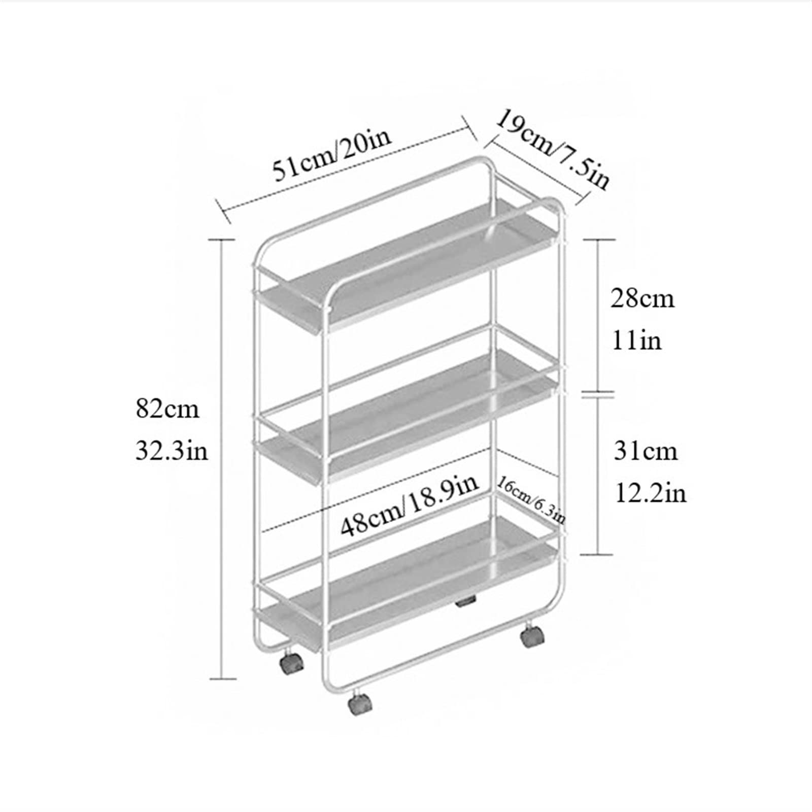 Carro de Almacenamiento de Acero Inoxidable, Carro de Servicio con Estante rodante de 3 Niveles for baño de Cocina de Almacenamiento Estrecho