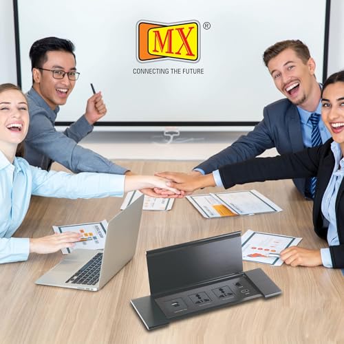 Image of MX Premium Power Console 16A | 6 Universal Sockets + 2 USB Ports | Removable Desk Clamp | Master Switch | Desktop Socket with 3AC + USB-A /C + HDMI + LAN (Black)