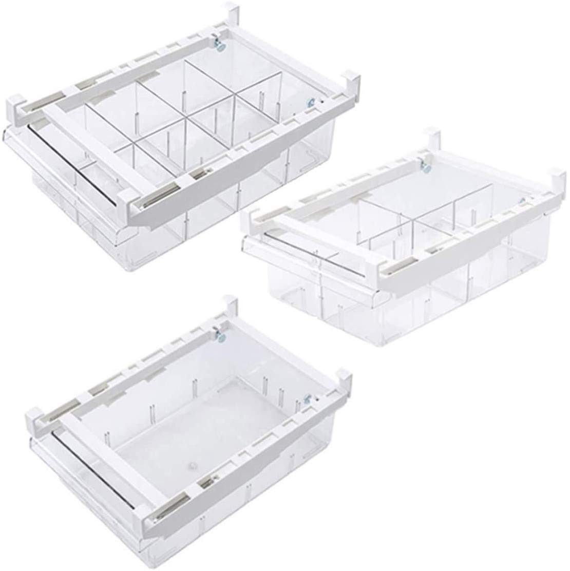 Frigorifero Organizer Bin, Contenitore di stoccaggio Frigorifero Trasparente con 4 scaffali, a Misura pareti divisorie 30-44 cm, Soluzione per la Cucina salvaspazio per la freschezza degli Alimenti e