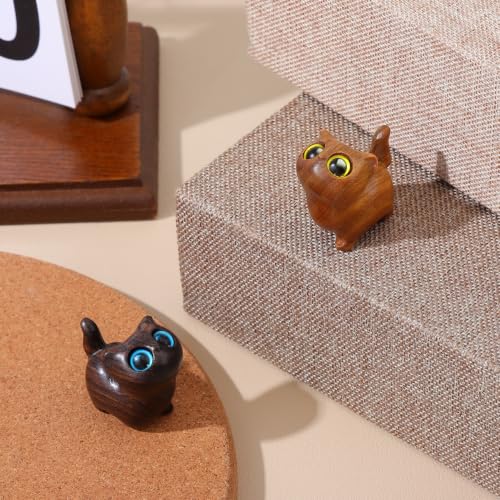 Figurines de gato en madera de sándalo 2 pack miniatura 2