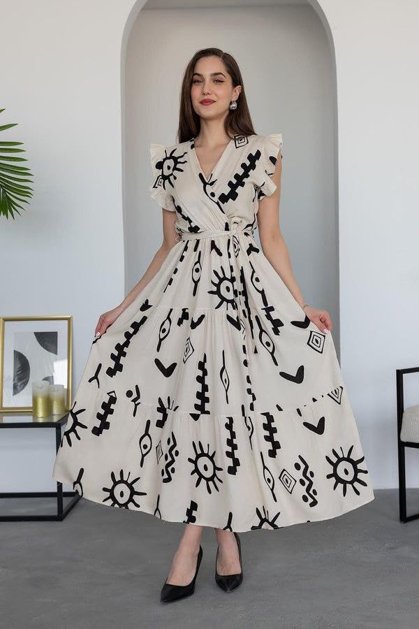 Image of Modestouze Attires Dress for Women Western Maxi Style, Indo Western Dresses, One Piece Long Gown, A Line Flared Pattern, Ethnic Look Outfit for Women