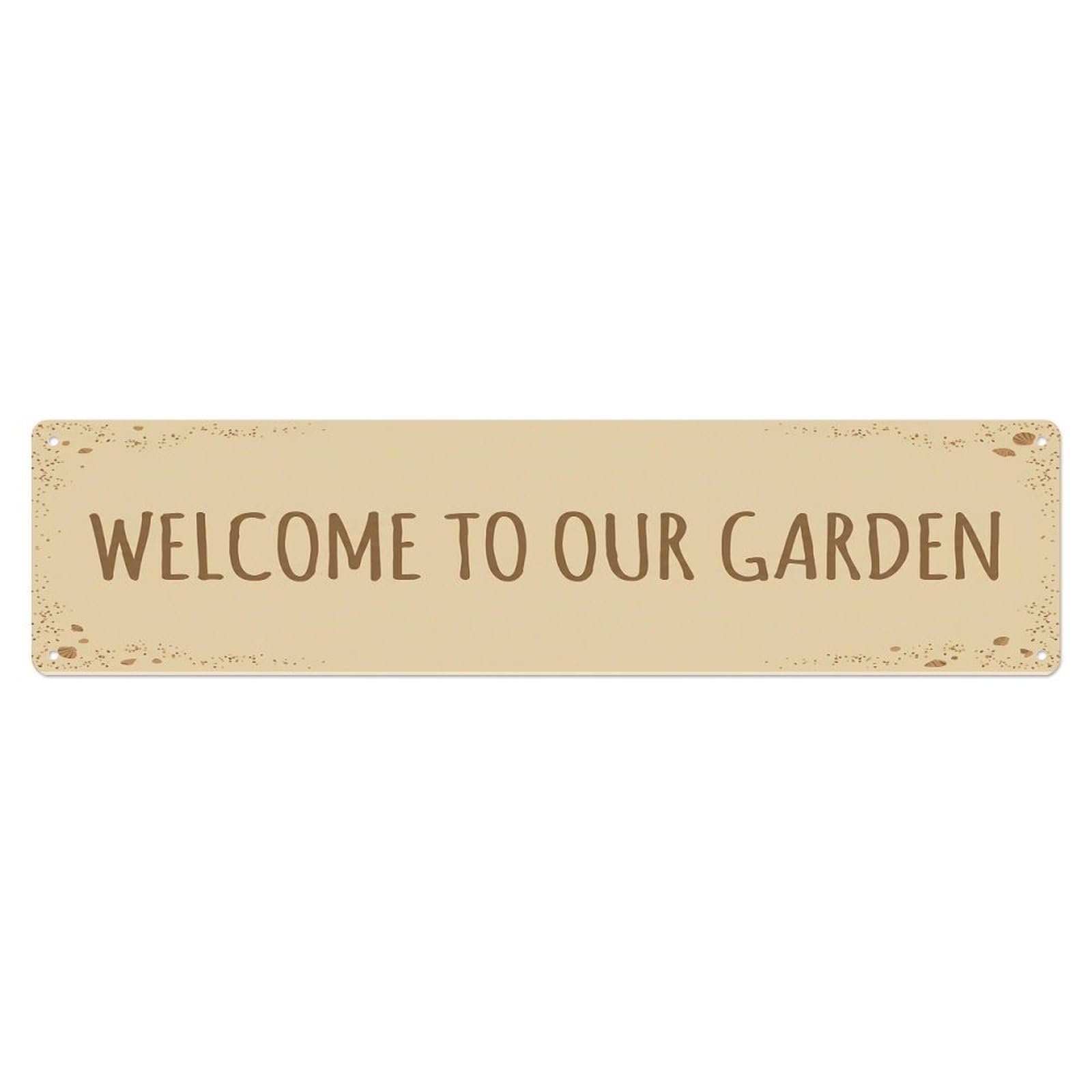 Vintage Welcome to Our Garden Sand Beige Metal Tin Sign