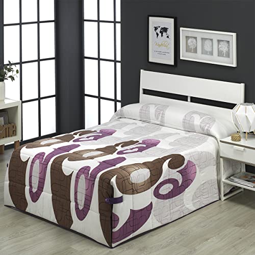 Lanovenanube - Conforter Ines Cama 135 - Color Malva (edredón de Acolchado Grueso época de frío con Cintas y Botones como Sistema de Ajuste)